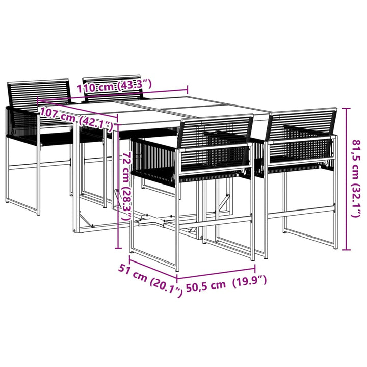 5-delige Tuinset poly rattan zwart