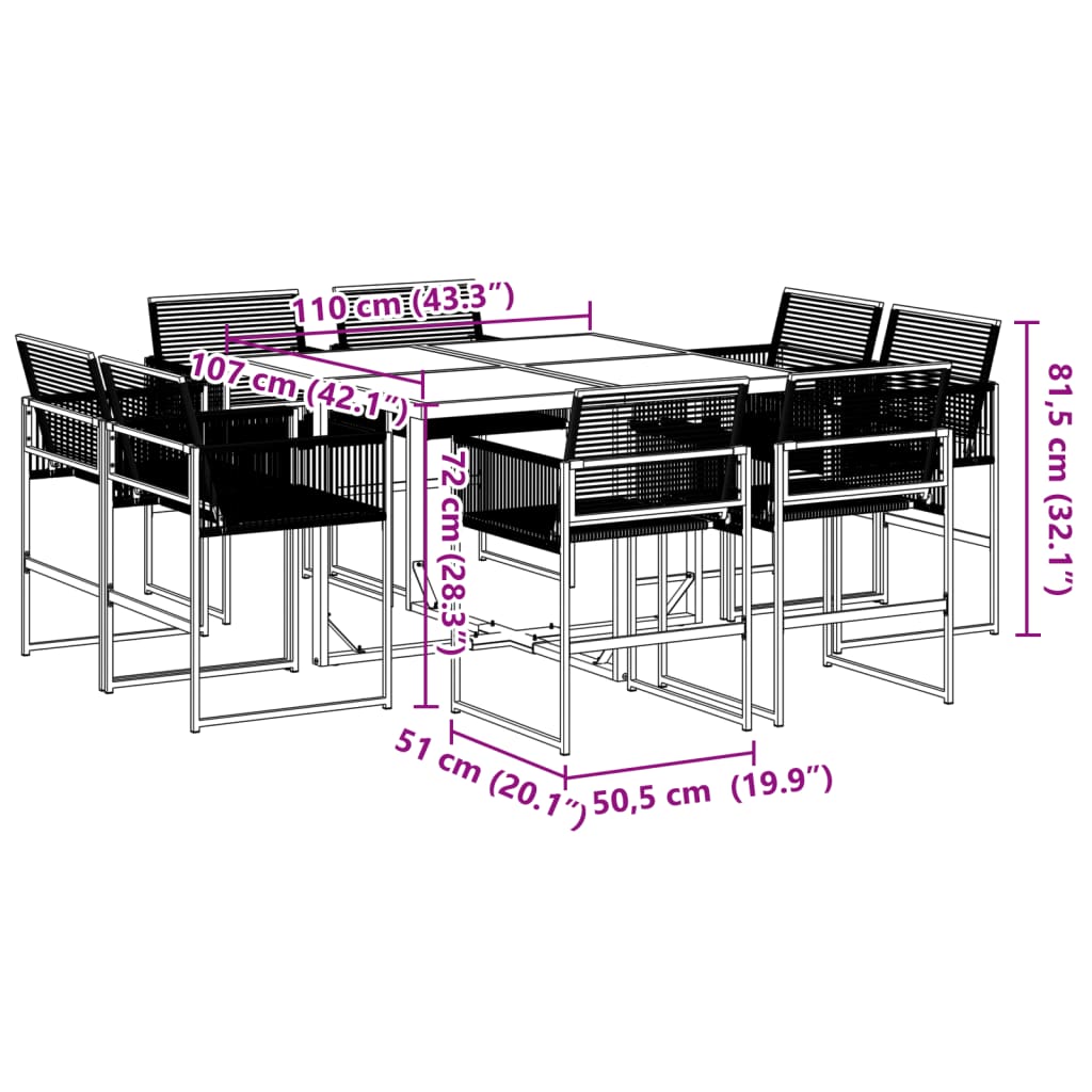 9-delige Tuinset poly rattan zwart