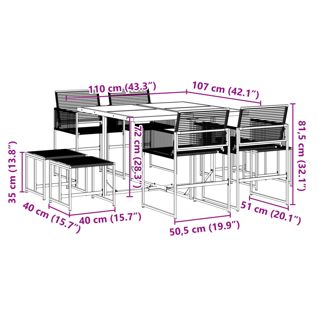 9-delige Tuinset poly rattan zwart