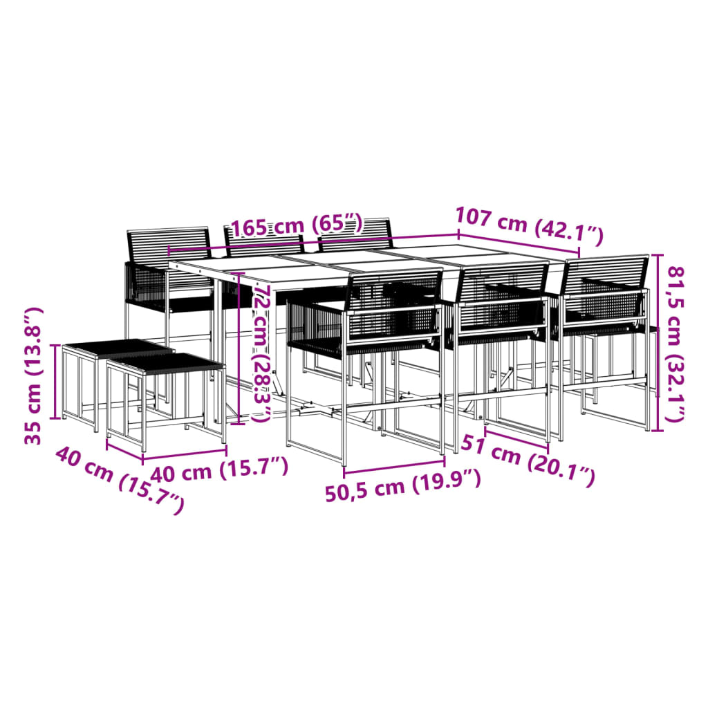 11-delige Tuinset poly rattan zwart