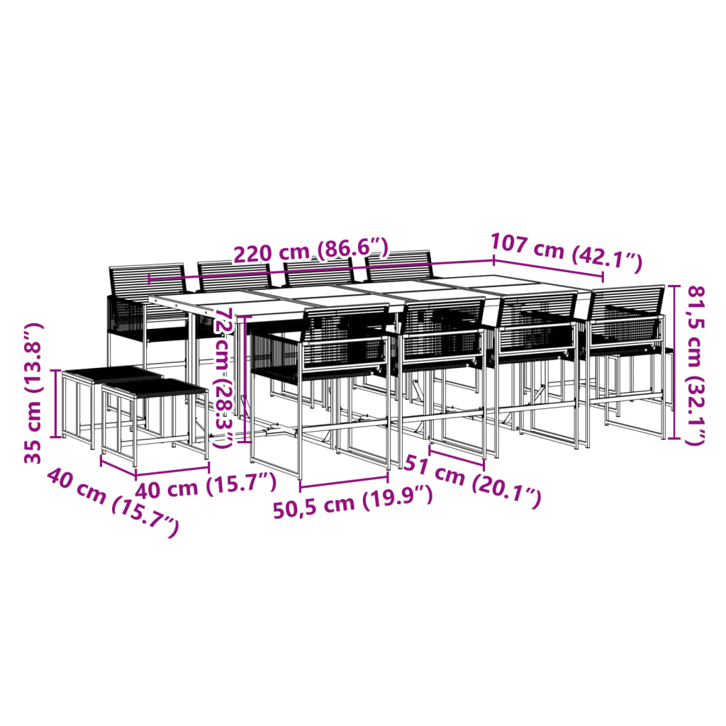 13-delige Tuinset poly rattan zwart