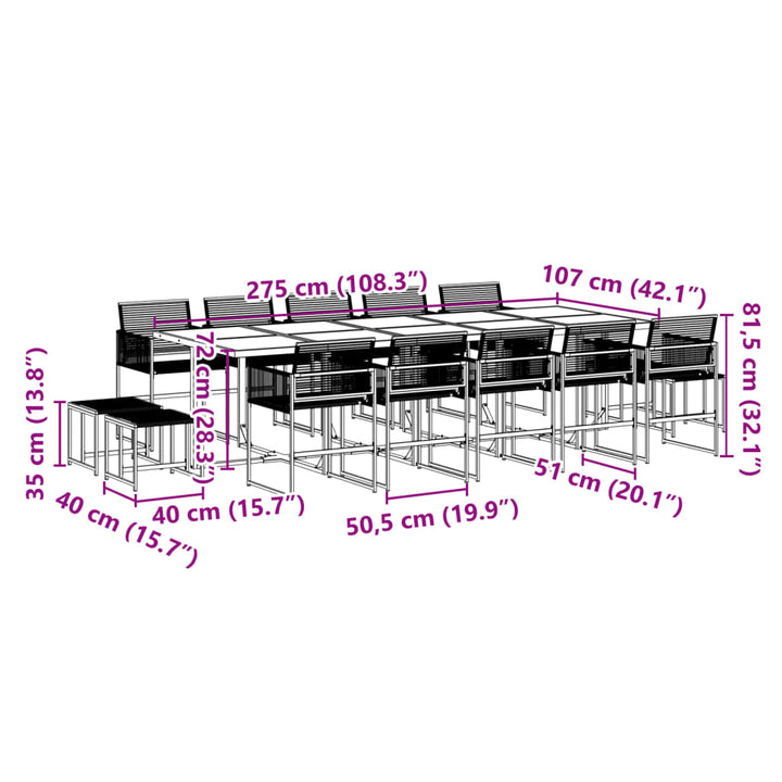 15-delige Tuinset poly rattan zwart