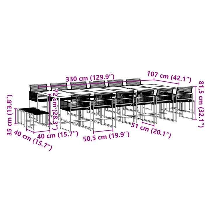 17-delige Tuinset poly rattan zwart