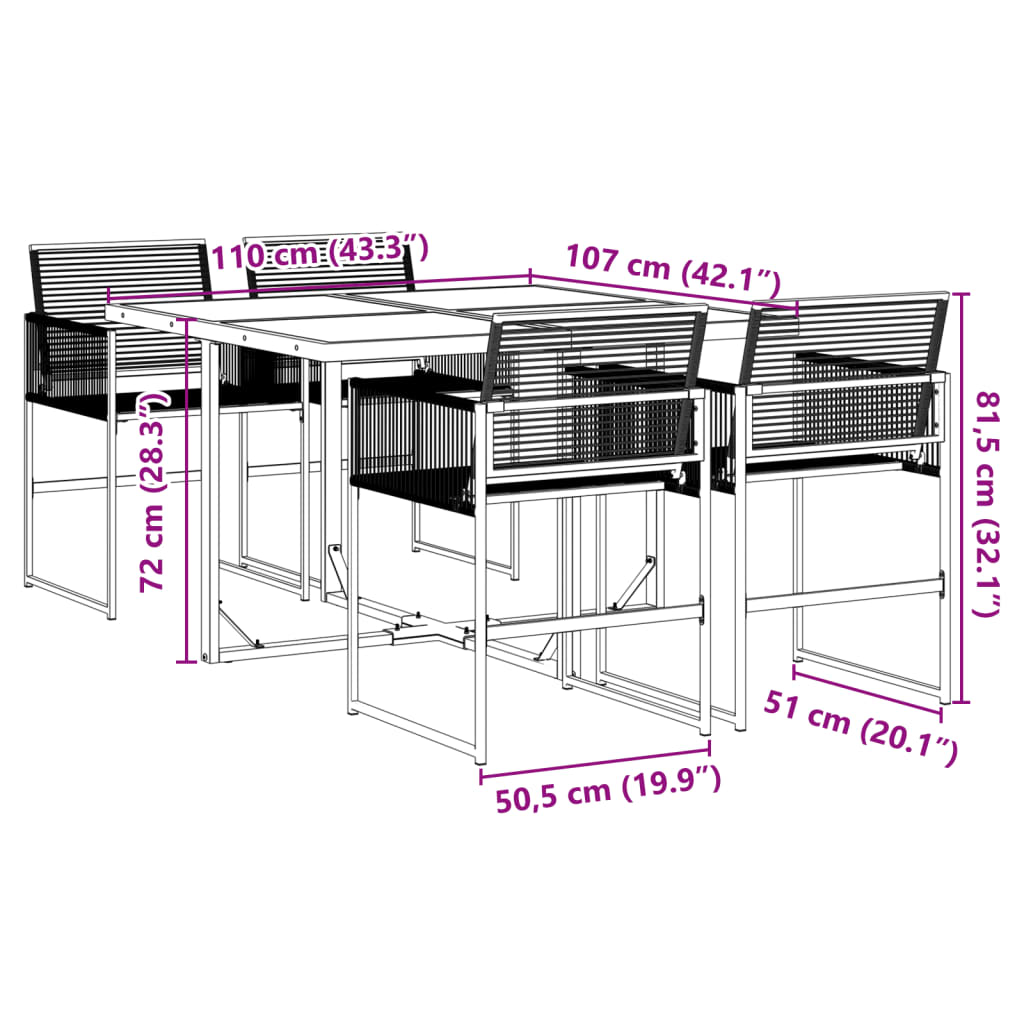 5-delige Tuinset poly rattan zwart