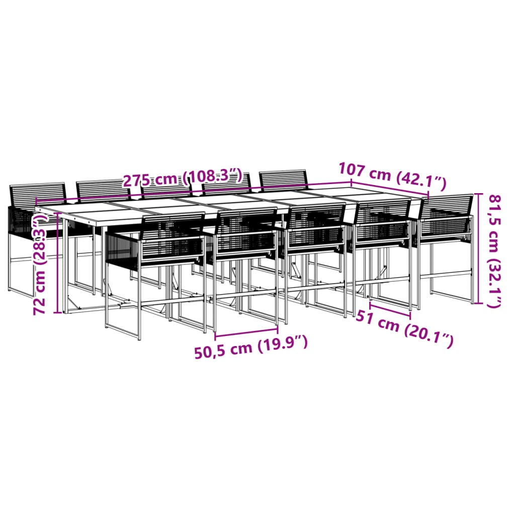 11-delige Tuinset poly rattan zwart