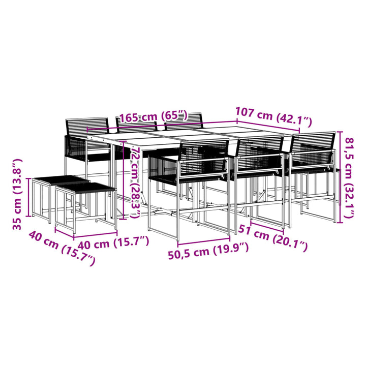 11-delige Tuinset poly rattan zwart