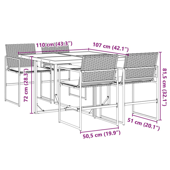 5-delige Tuinset met kussens poly rattan zwart