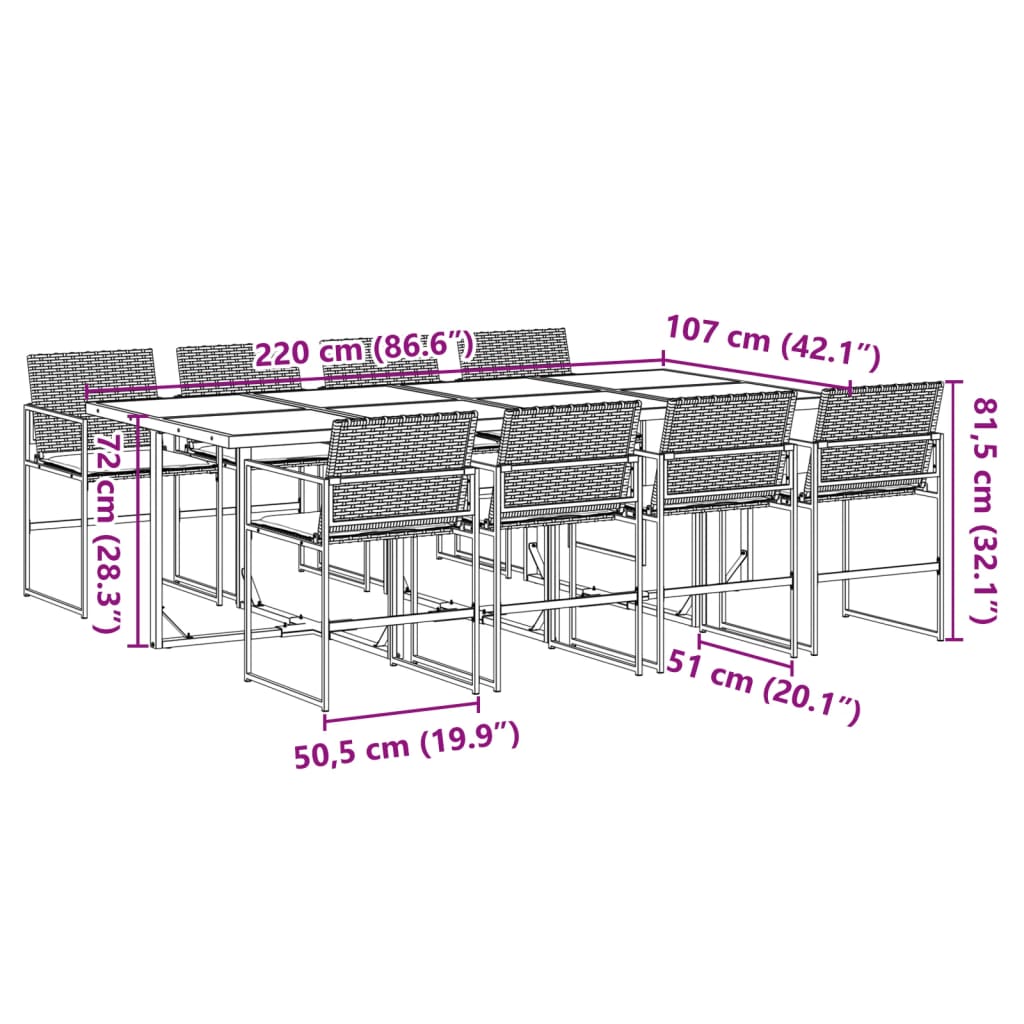 9-delige Tuinset poly rattan zwart