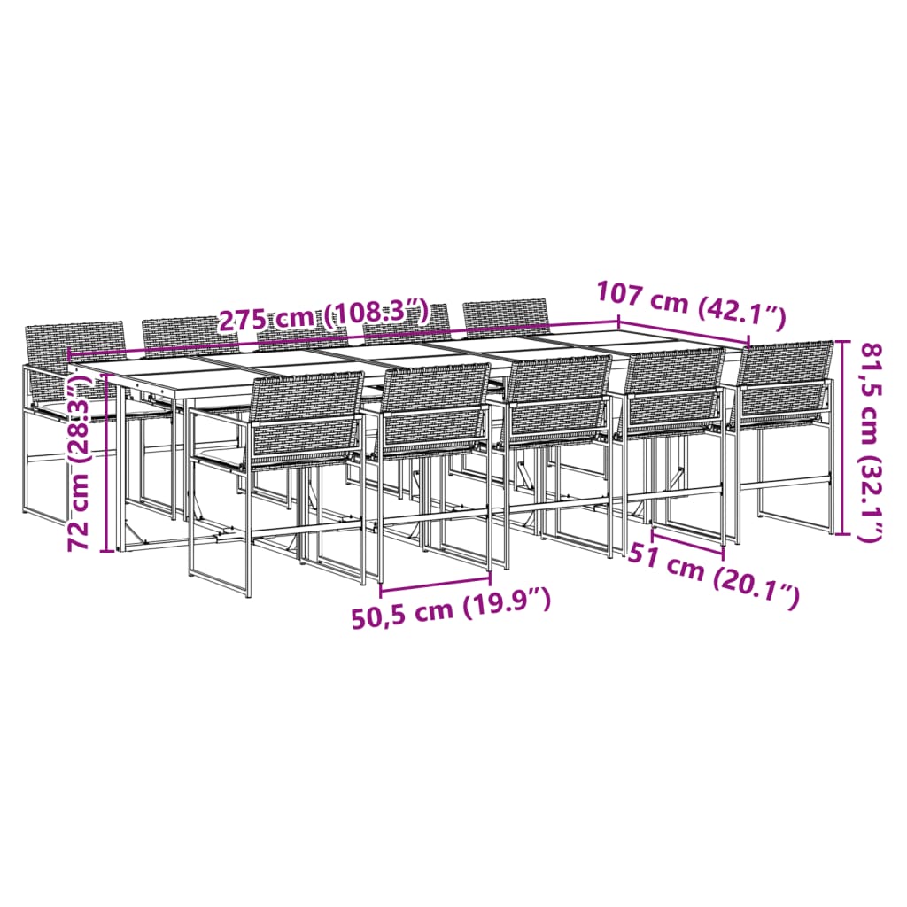 11-delige Tuinset met kussens poly rattan zwart