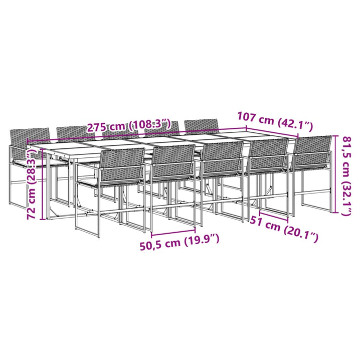 11-delige Tuinset met kussens poly rattan zwart