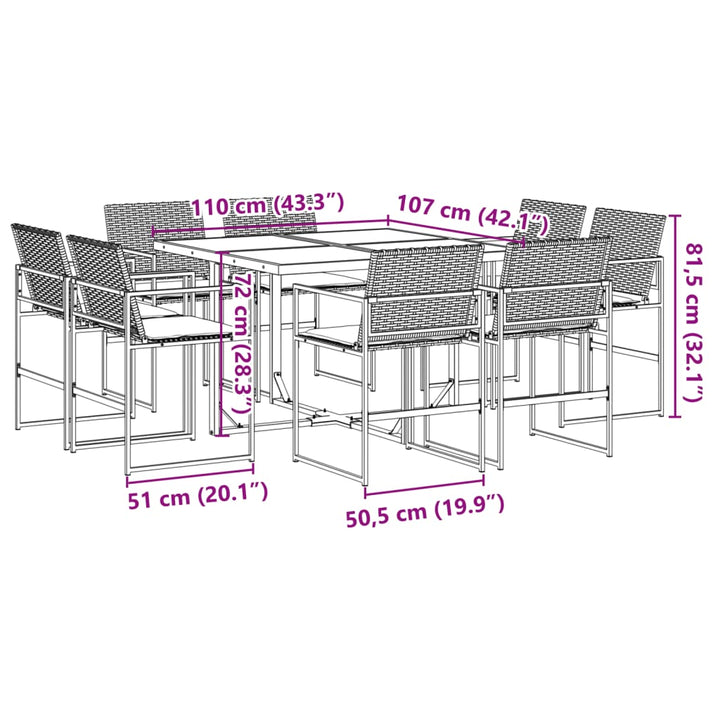 9-delige Tuinset poly rattan zwart