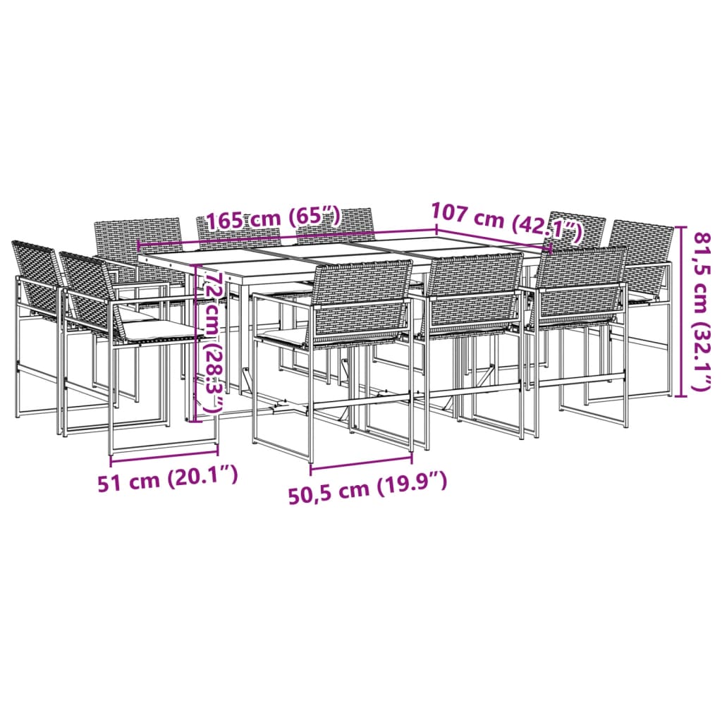 11-delige Tuinset met kussens poly rattan zwart