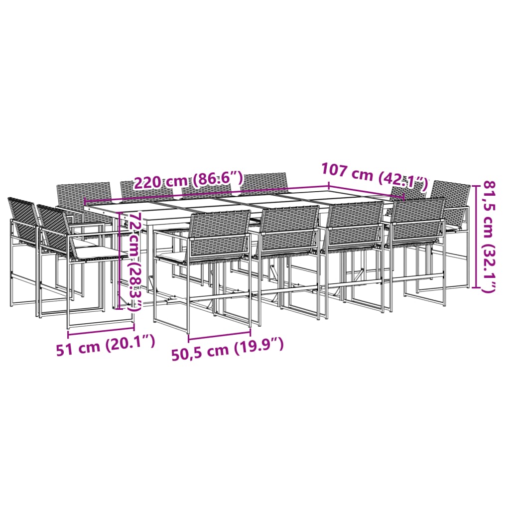 13-delige Tuinset met kussens poly rattan zwart