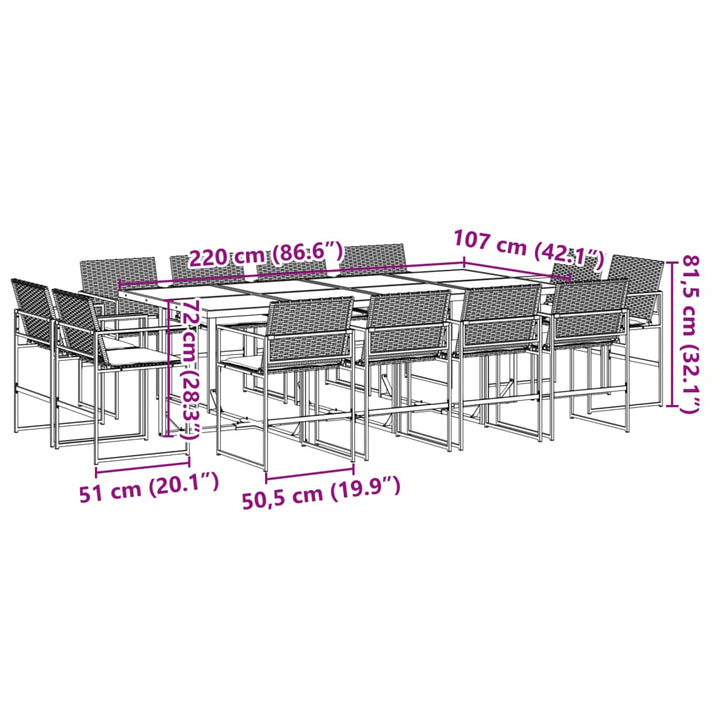 13-delige Tuinset met kussens poly rattan zwart