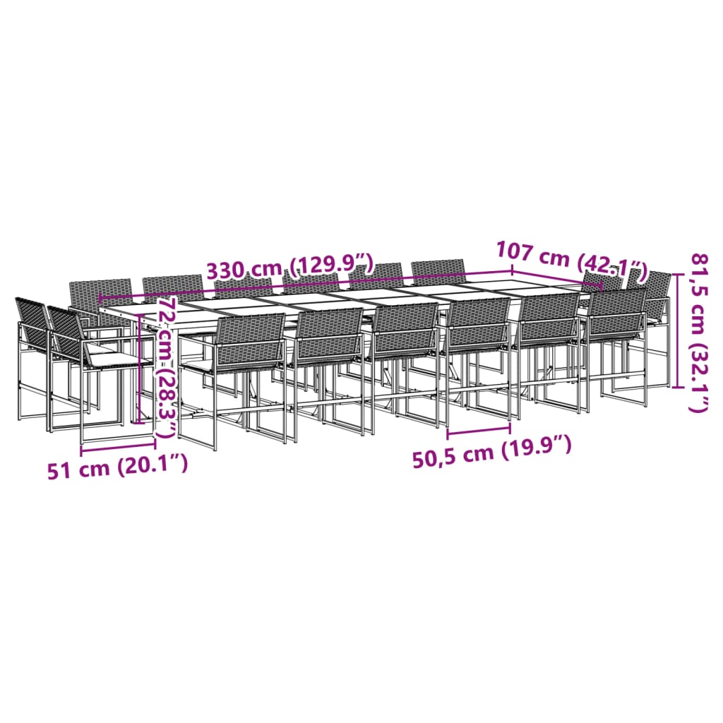 17-delige Tuinset met kussens poly rattan zwart