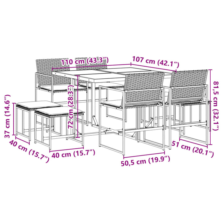 9-delige Tuinset poly rattan zwart