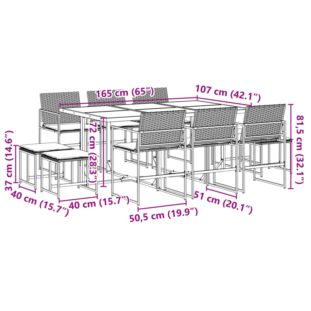 11-delige Tuinset met kussens poly rattan zwart