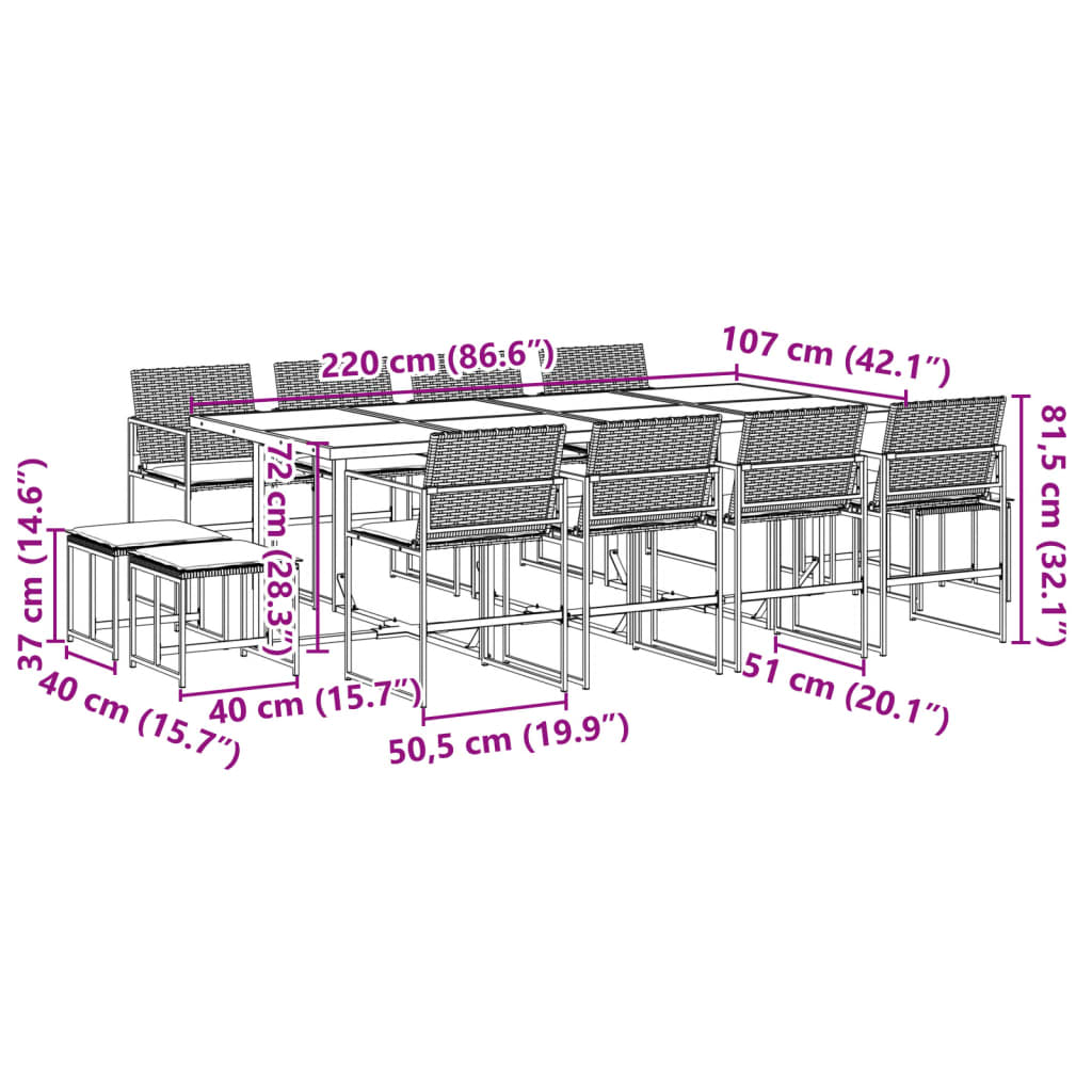 13-delige Tuinset met kussens poly rattan zwart