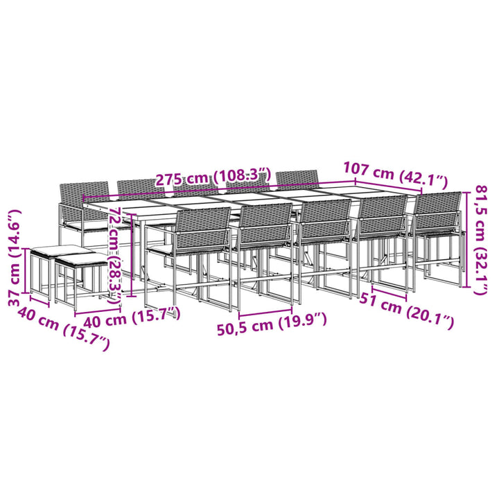 15-delige Tuinset met kussens poly rattan zwart