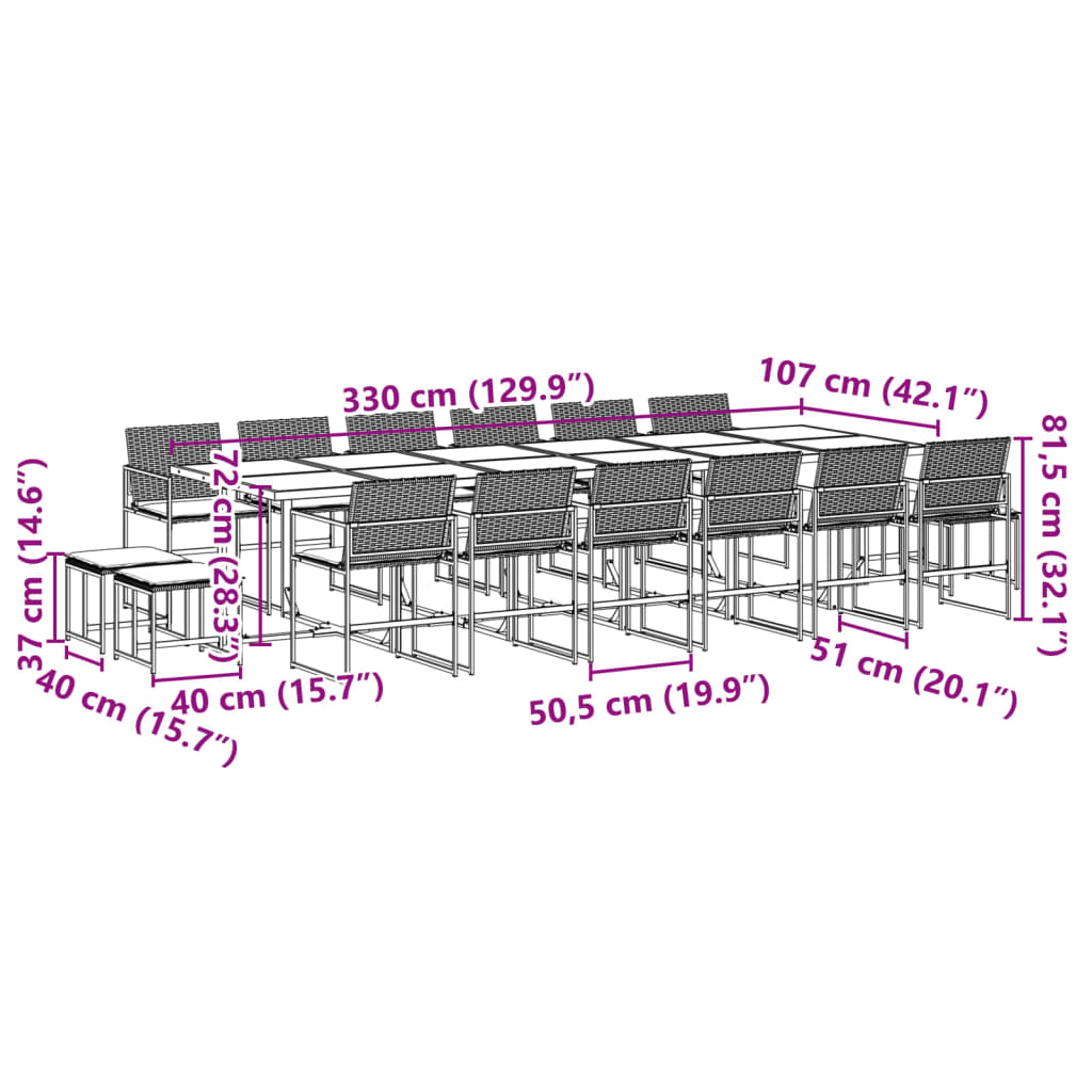 17-delige Tuinset met kussens poly rattan zwart