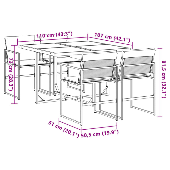 5-delige Tuinset met kussens textileen wit