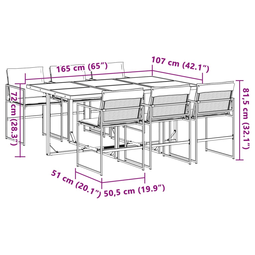 7-delige Tuinset met kussens textiel wit