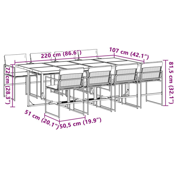 9-delige Tuinset met kussens textileen wit