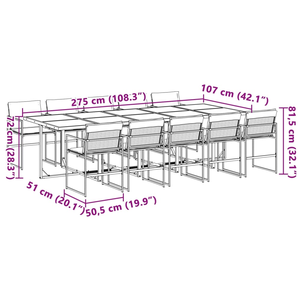 11-delige Tuinset met kussens textileen wit