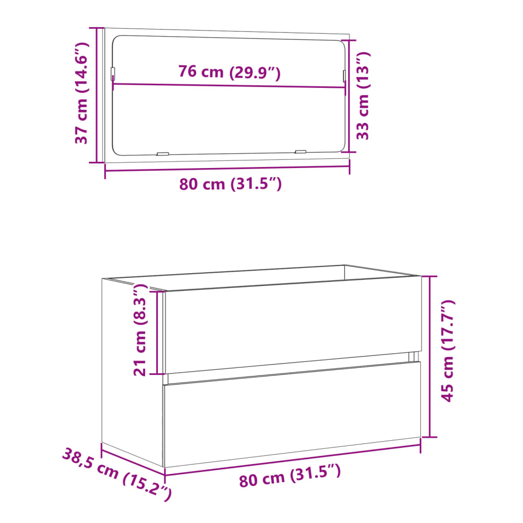 Badkamerkast met spiegel 80x38,5x45 cm sonoma eikenkleurig