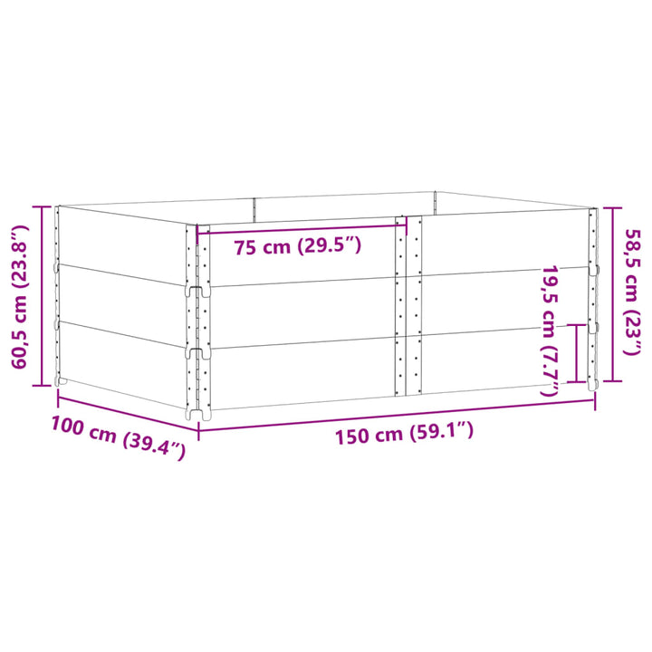 Plantenbak 150x100 cm massief grenenhout grijs