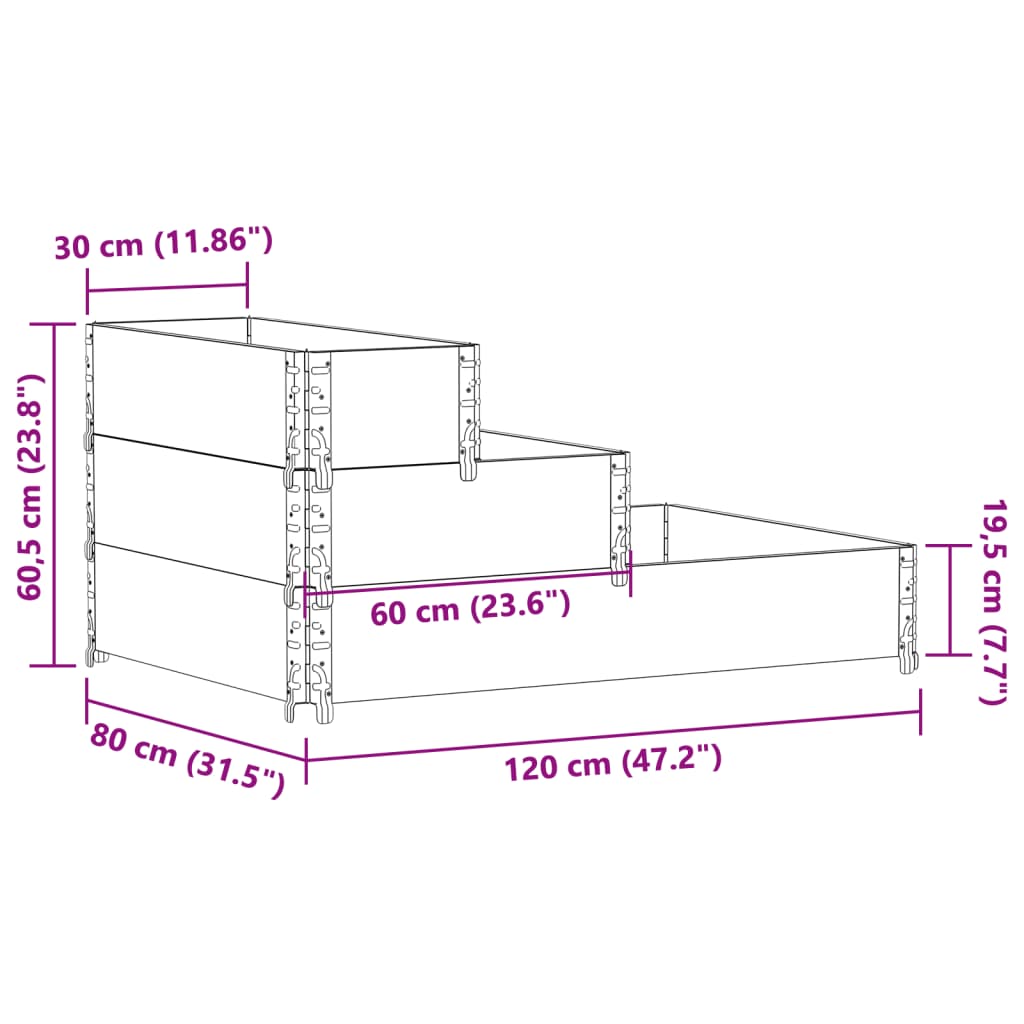 Verhoogde plantenbak 3-laags 120x80 cm massief grenenhout grijs