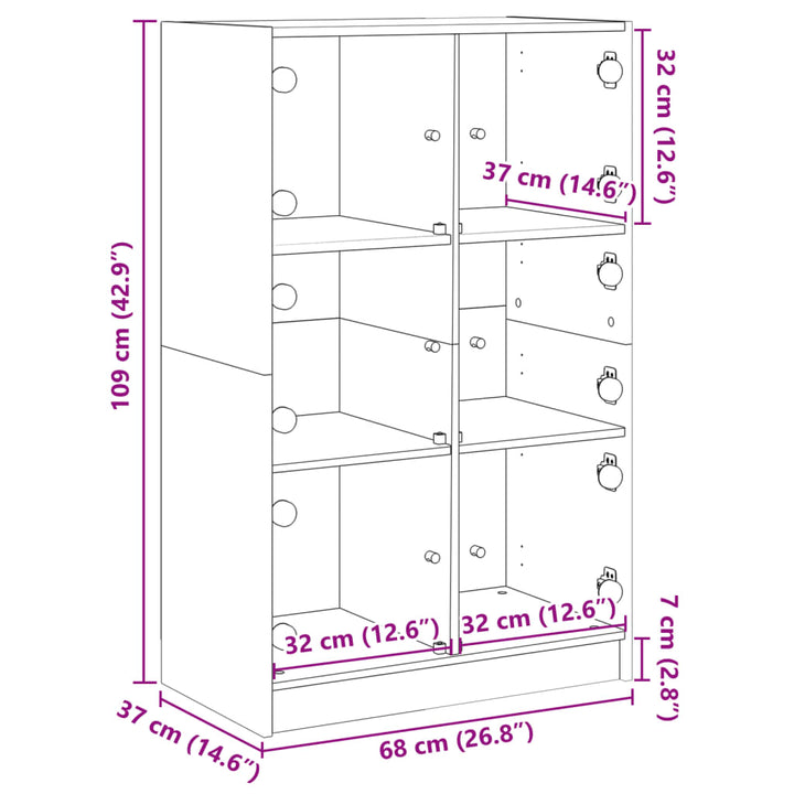 Hoge kast met deuren 68x37x109 cm bewerkt hout zwart