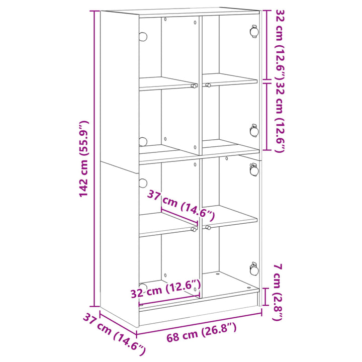 Hoge kast met deuren 68x37x142 cm bewerkt hout zwart