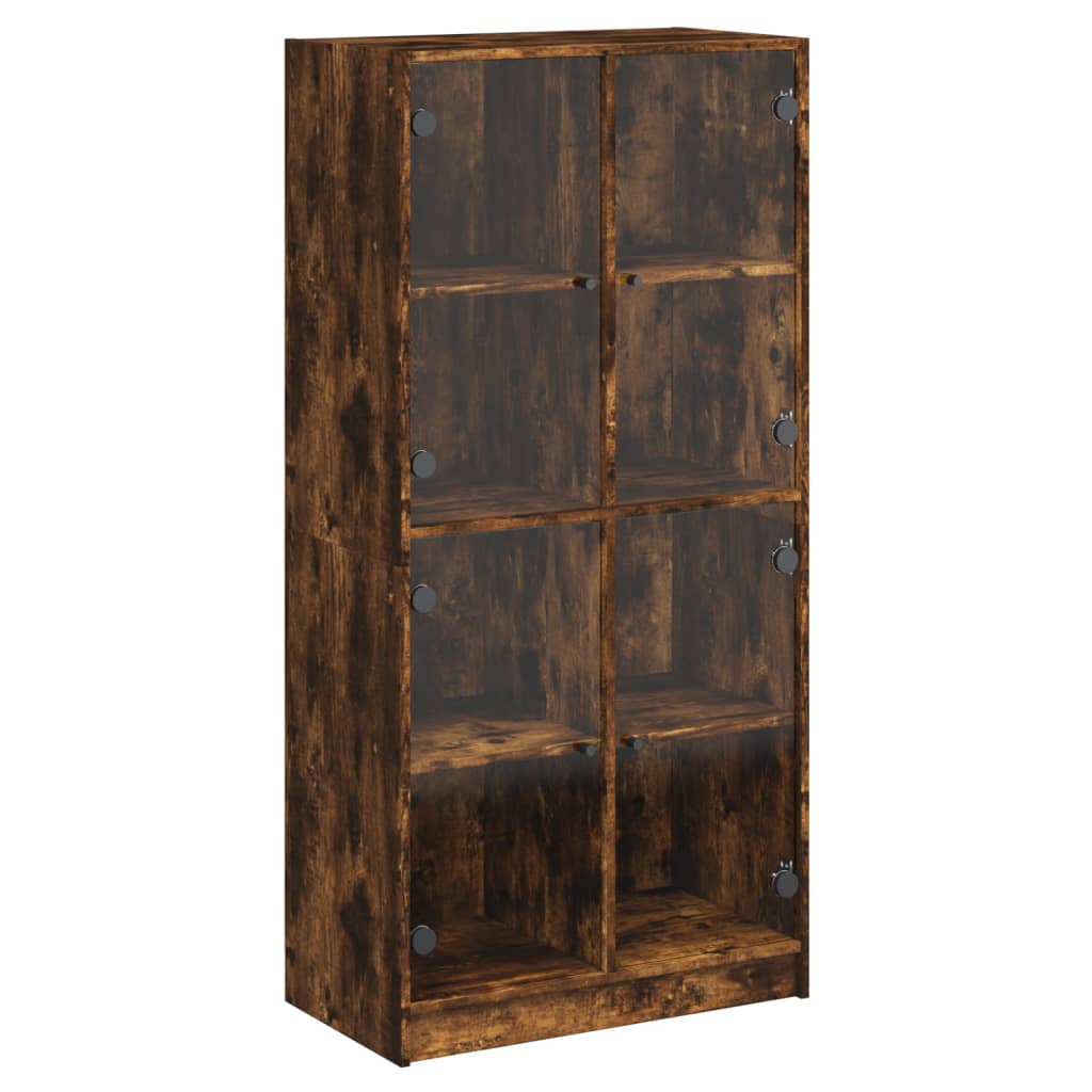 Hoge kast met deuren 68x37x142 cm bewerkt hout gerookt eiken