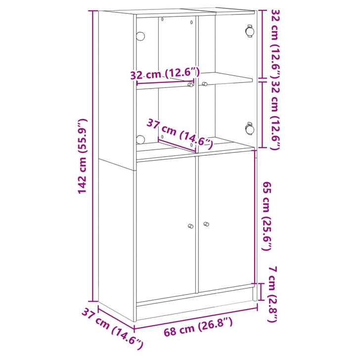 Hoge kast met deuren 68x37x142 cm bewerkt hout wit