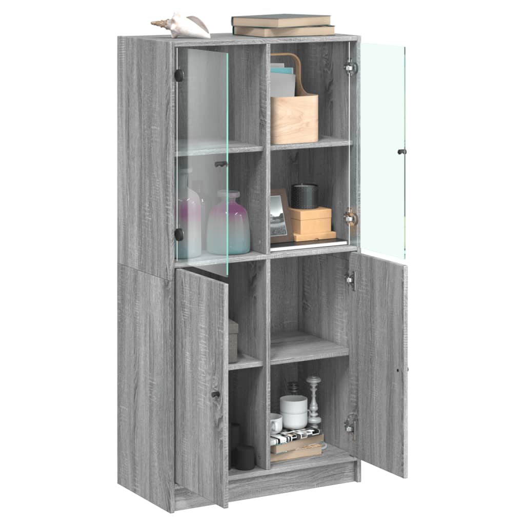 Hoge kast met deuren 68x37x142 cm bewerkt hout grijs sonoma