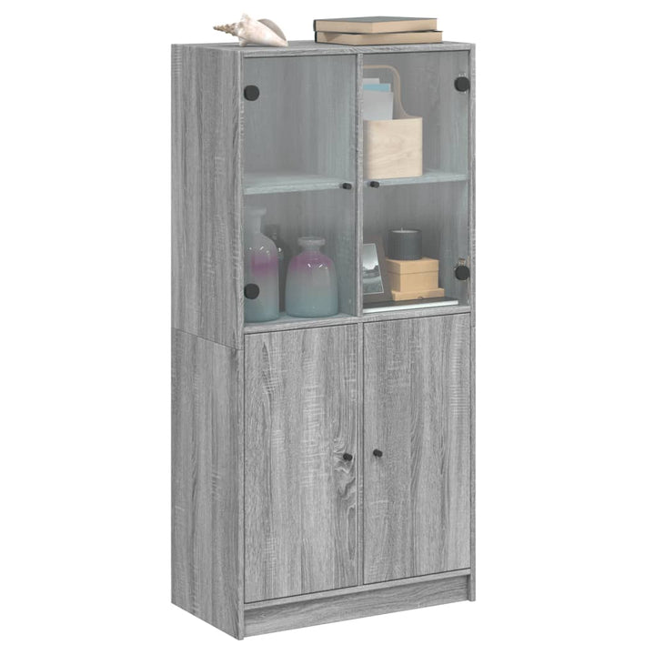 Hoge kast met deuren 68x37x142 cm bewerkt hout grijs sonoma