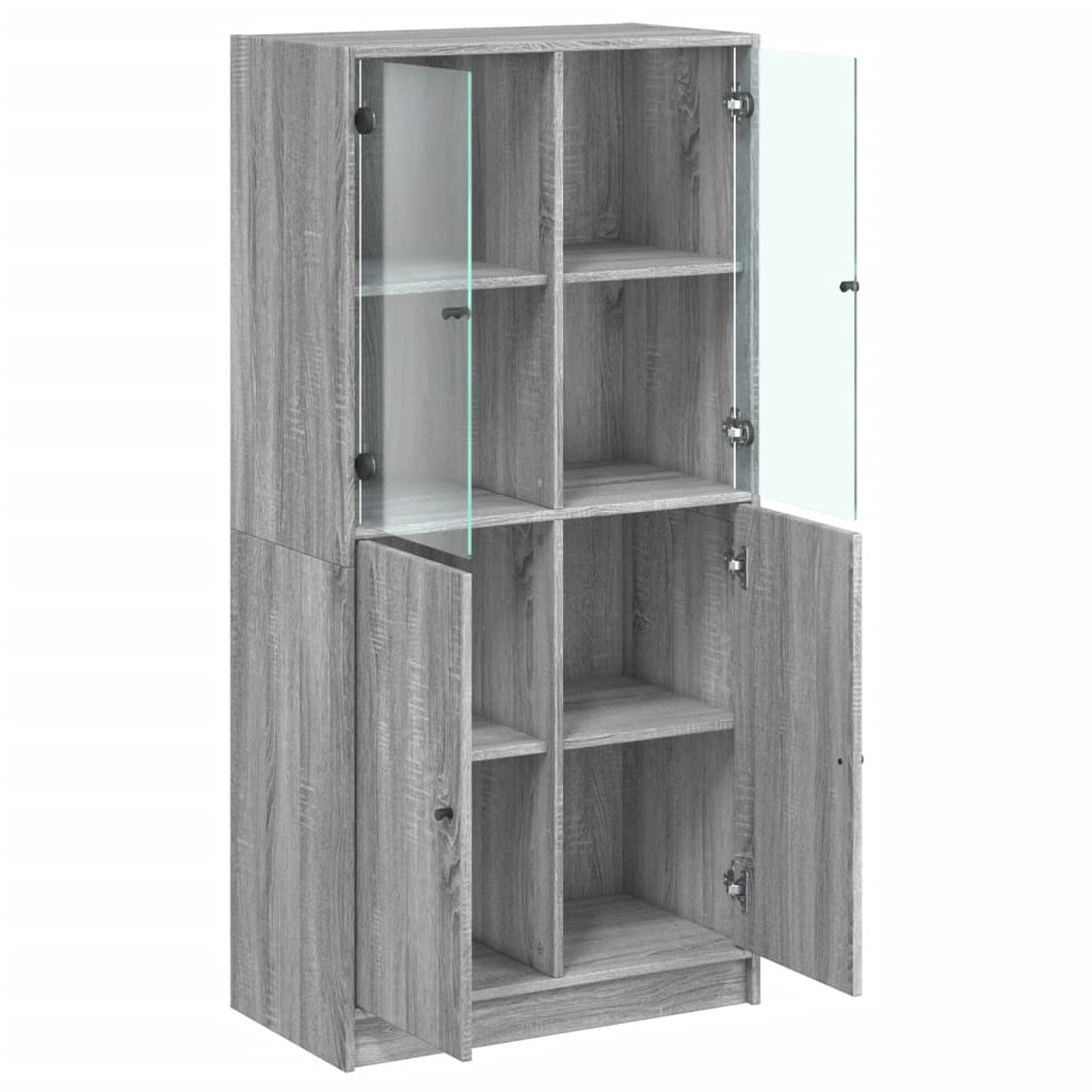 Hoge kast met deuren 68x37x142 cm bewerkt hout grijs sonoma