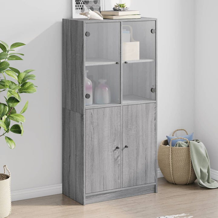 Hoge kast met deuren 68x37x142 cm bewerkt hout grijs sonoma