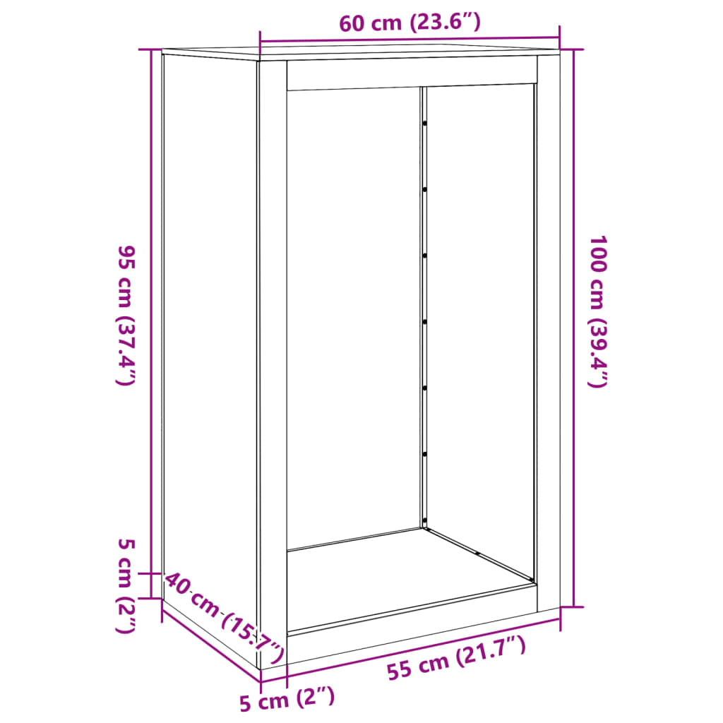 Haardhoutrek 60x40x100 cm staal zwart