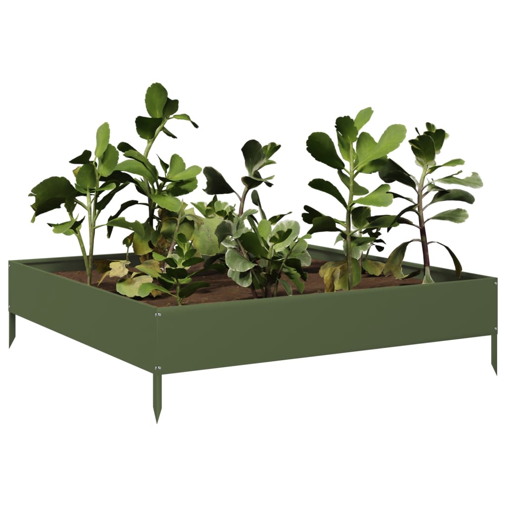 Plantenbak verhoogd 100x100x26 cm staal olijfgroen