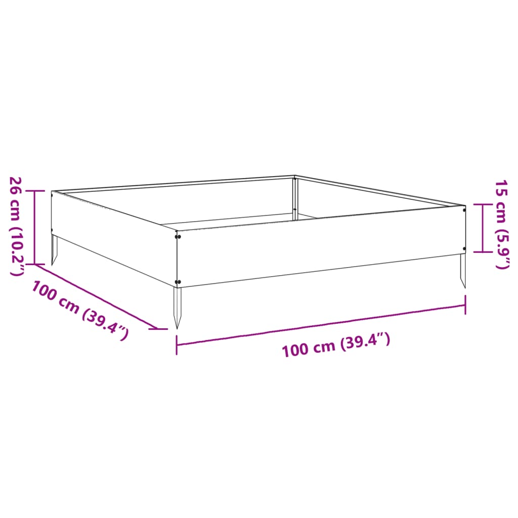 Plantenbak verhoogd 100x100x26 cm staal olijfgroen