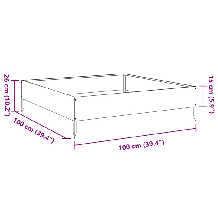 Plantenbak verhoogd 100x100x26 cm staal olijfgroen