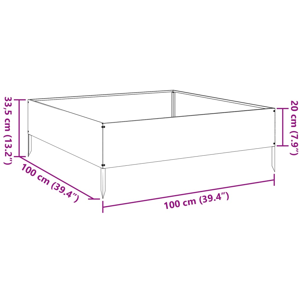 Plantenbak verhoogd 100x100x33,5 cm roestvrijstaal