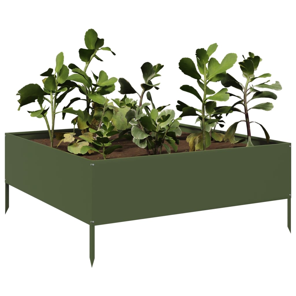 Plantenbak verhoogd 100x100x25 cm staal olijfgroen