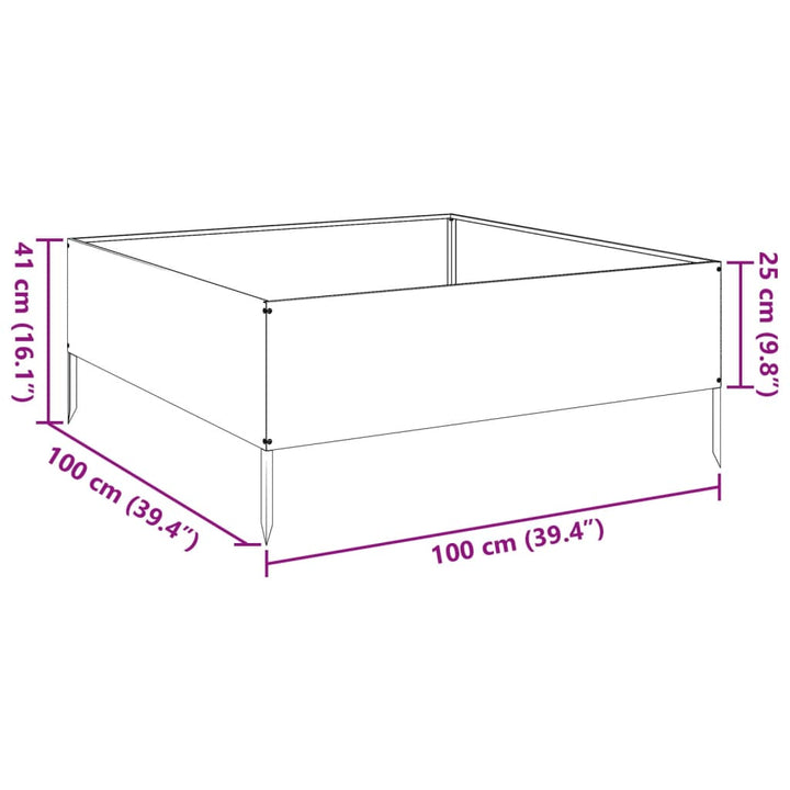 Plantenbak verhoogd 100x100x25 cm staal olijfgroen