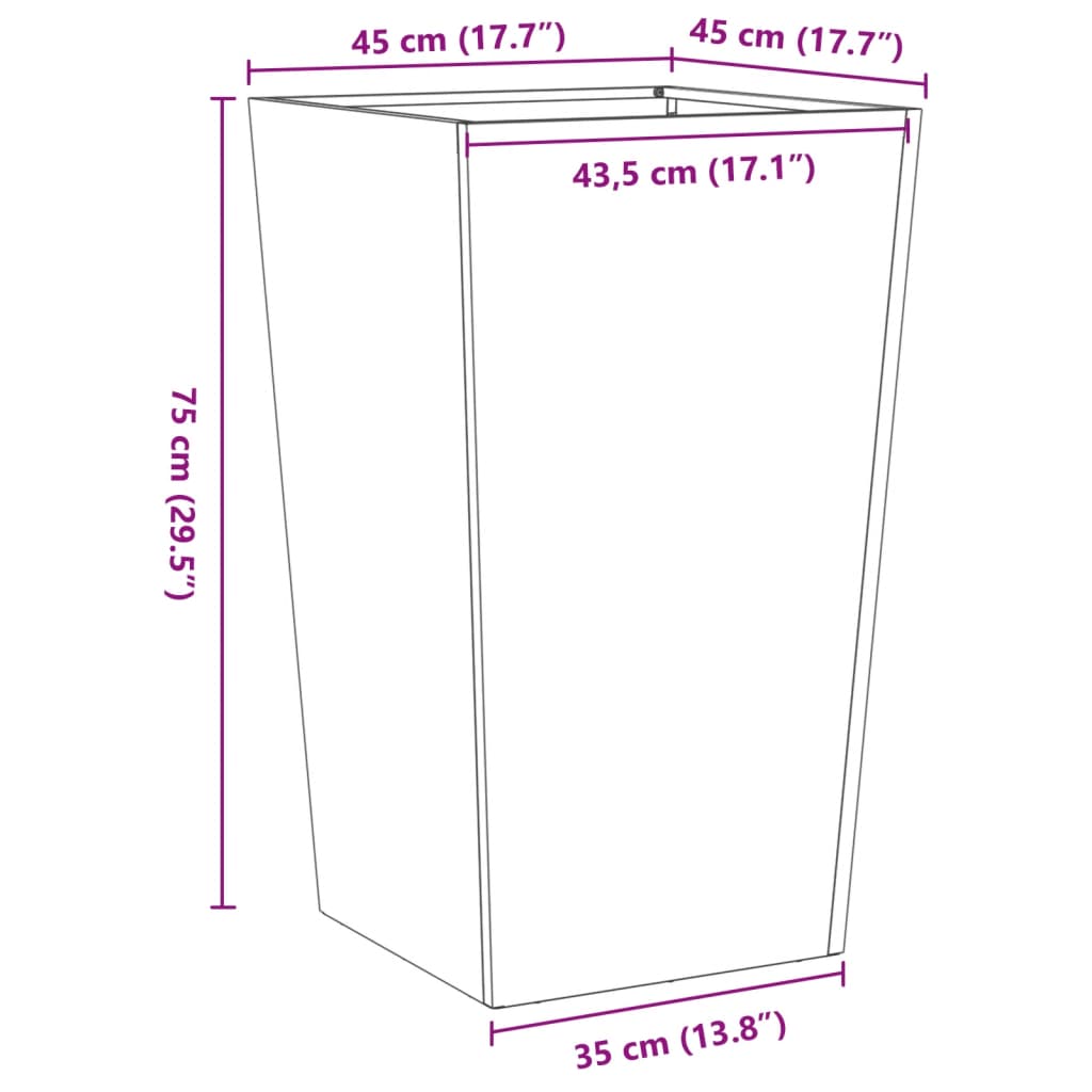 Plantenbak 45x45x75 cm staal zwart