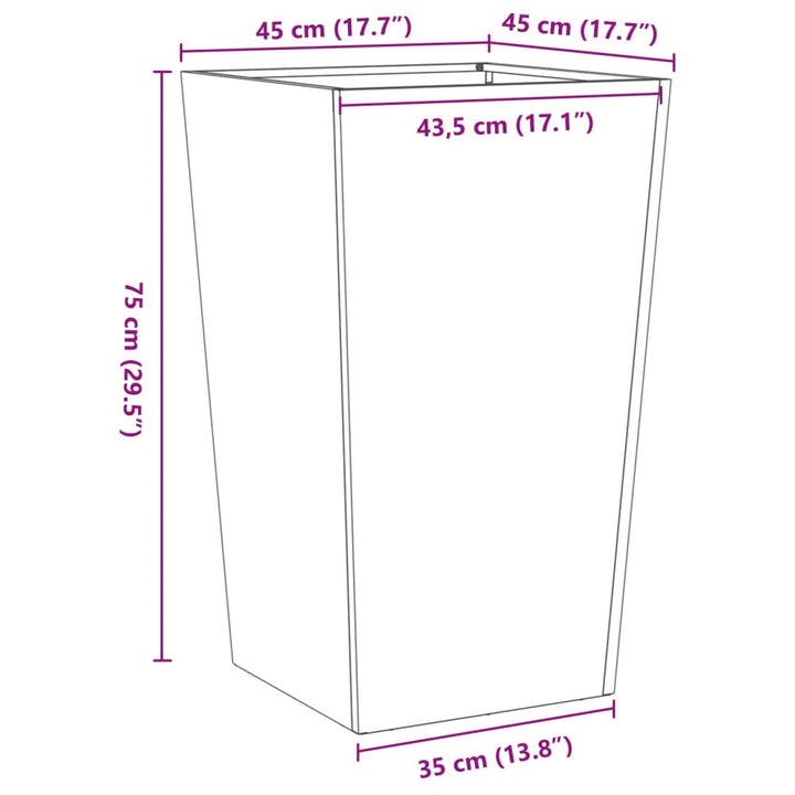 Plantenbak 45x45x75 cm staal zwart