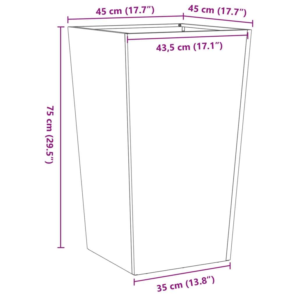 Plantenbak 45x45x75 cm staal wit