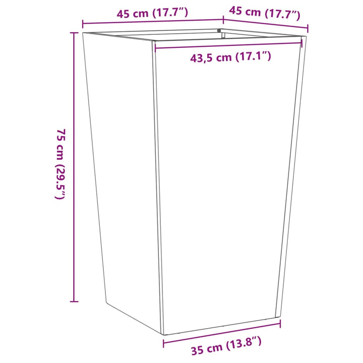 Plantenbak 45x45x75 cm staal wit